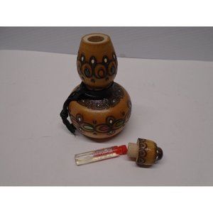 Bulgaria Wood Hand Carved & Painted Perfume Holder Souvenir Rose Essence 5 in